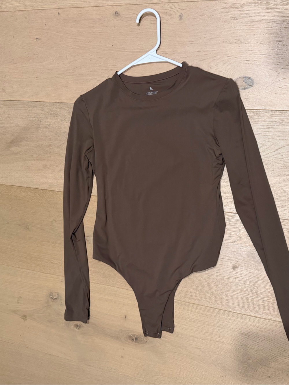 Long Sleeve Brown Bodysuit with Crew Neck - Women